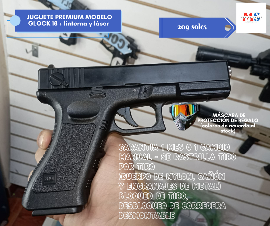 Juguete de Airsoft con resorte modelo GLOCK con láser y interna