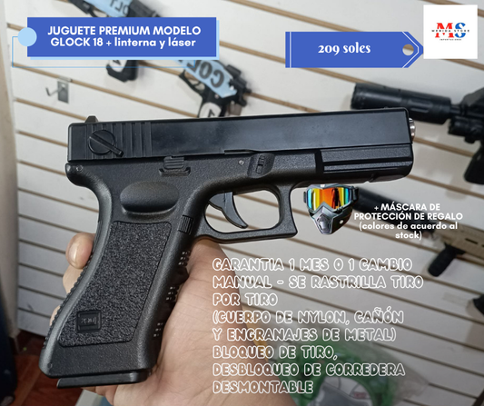Juguete de Airsoft con resorte modelo GLOCK con láser y interna